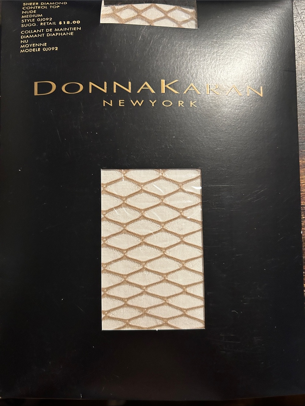 Vintage DonnaKaran New York Sheer Diamond Control Top Tights in Nude Size M